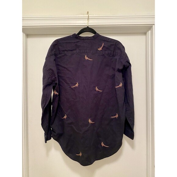 LL Bean Signature Oversized Button Down Shirt XS Blck Embroidered Pheasant Tunic - Picture 7 of 8